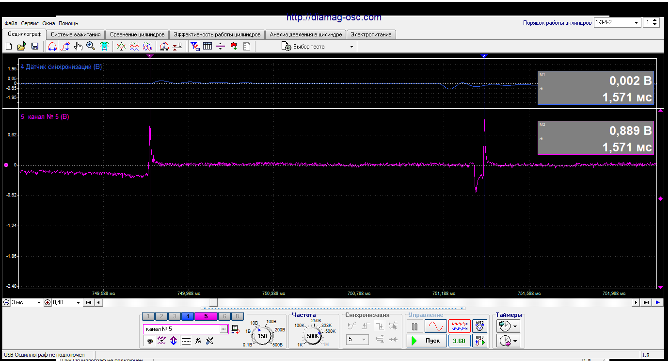 Фиат ДОБЛО время между всплесками четвертой  форсунки.png